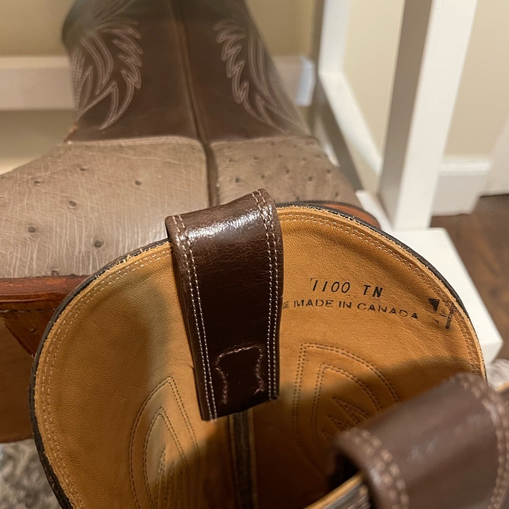 NWT Alberta Boots Gray Brown Ostrich & Cowhide Cowboy Western Boots Men Size 8.5 - Picture 7 of 10